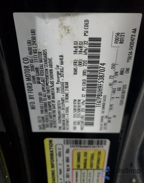 2015 Ford Mustang from USA, damaged, VIN 1FATP8UH9F5387074